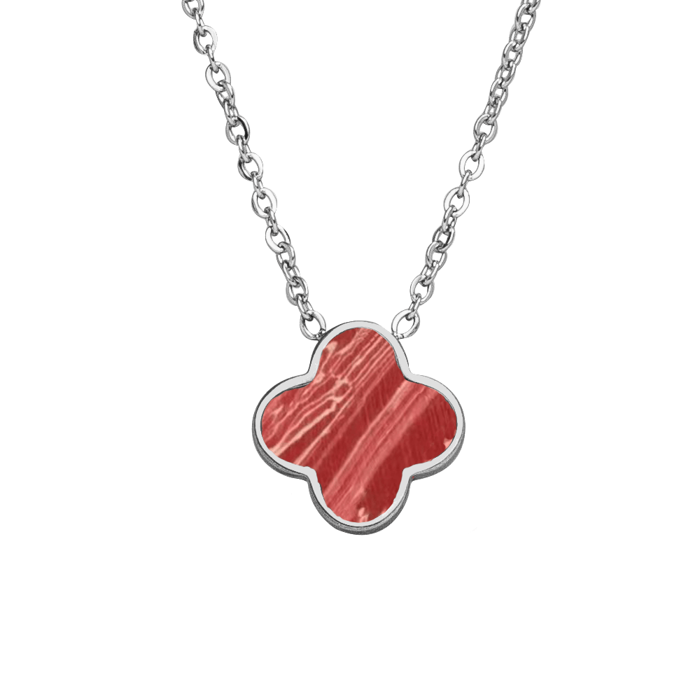Kleeblatt Kette Silber Rot wasserfest Edelstahl Clover