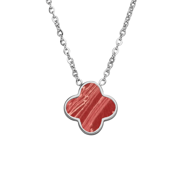Kleeblatt Kette Silber Rot wasserfest Edelstahl Clover