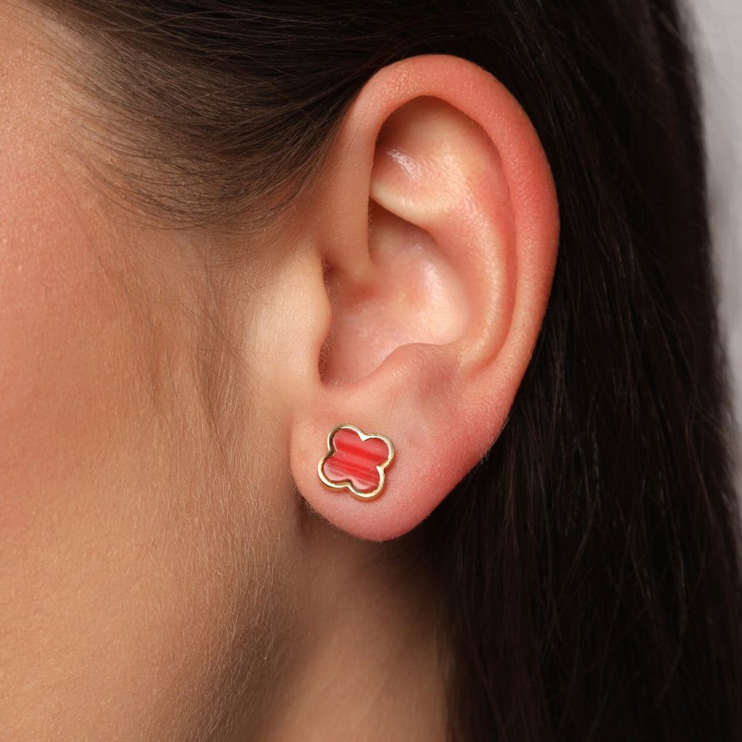 Clover Ohrstecker wasserfest Rot 18K vergoldet Edelstahl
