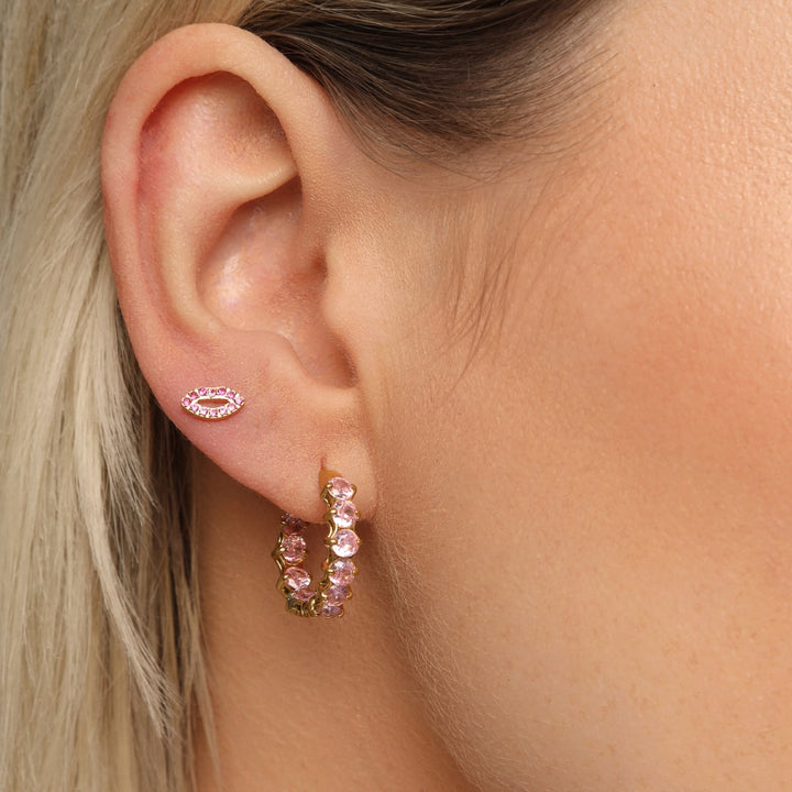 Ohrringe mit rosa Steine wasserfest 18K vergoldet nickelfrei