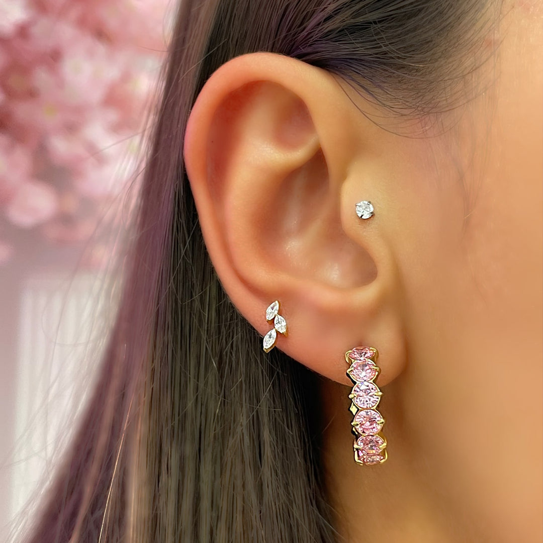Wasserfeste Kreolen 18K Vergoldung pinke Steinchen Damen Glitzer