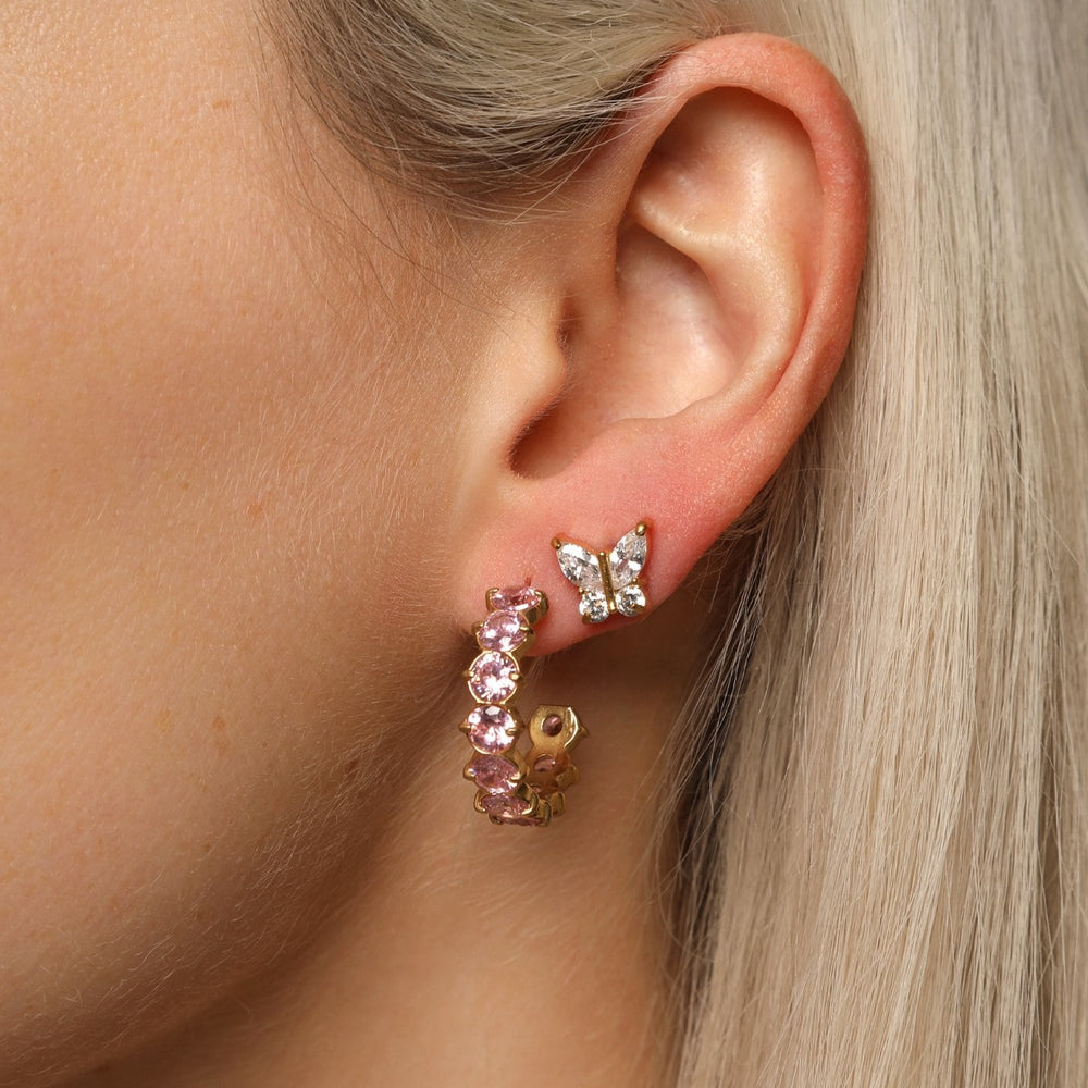 Kreolen mit runden rosa Steinen Gold nickelfrei Ohrstecker