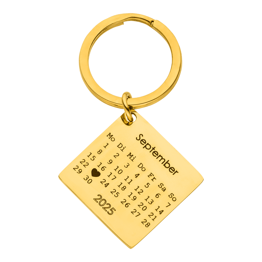 Kalender Gravur Schlüsselanhänger 18K vergoldet personalisiert