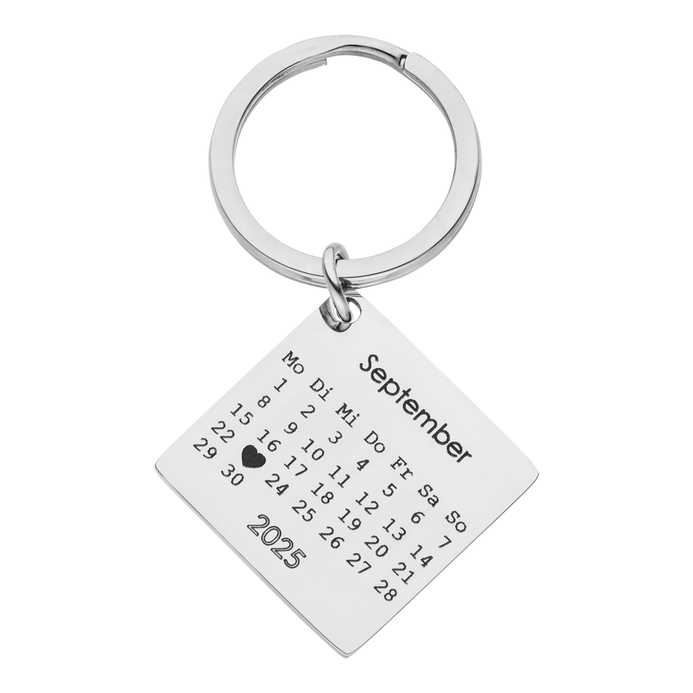 Schlüsselanhänger mit Gravur Kalender Silber personalisiert