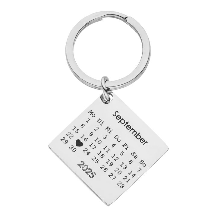Schlüsselanhänger mit Gravur Kalender Silber personalisiert