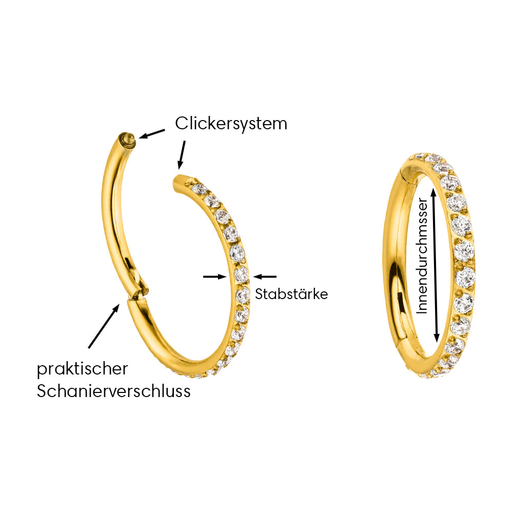 Clicker Piercing Segmentring wasserfest Titan Steinchen