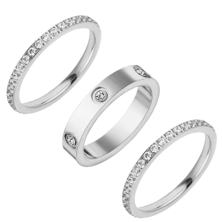 Drei Ringe Set Silber Edelstahl wasserfest Steinchen