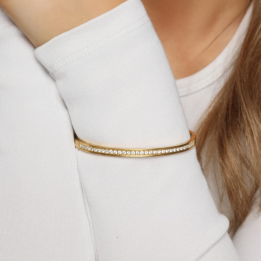 Wasserfester Armreif mit Glitzer Steinchen 18K vergoldet Edelstahl