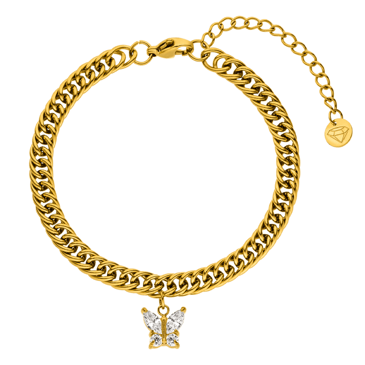 Armband mit Schmetterling vergoldet Steinchen wasserfest Edelstahl
