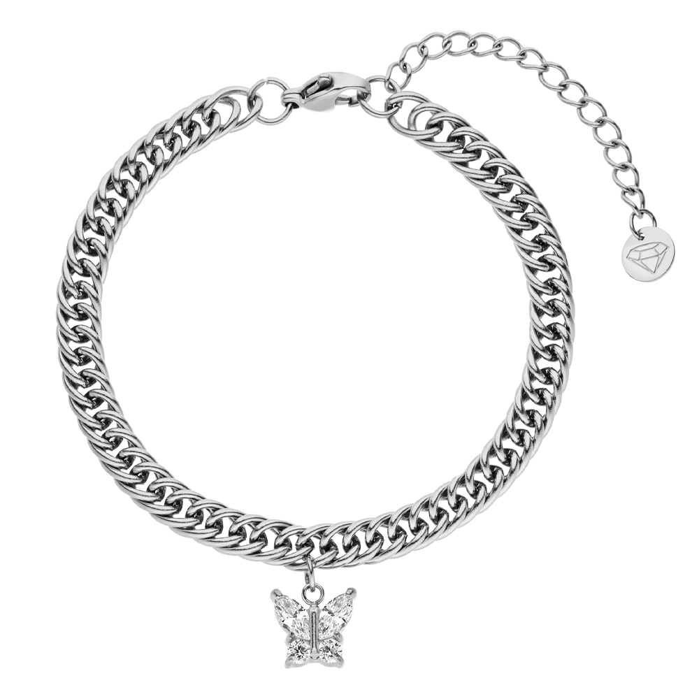 Armband mit Schmetterling Silber Steinchen Zirkonia Edelstahl wasserfest