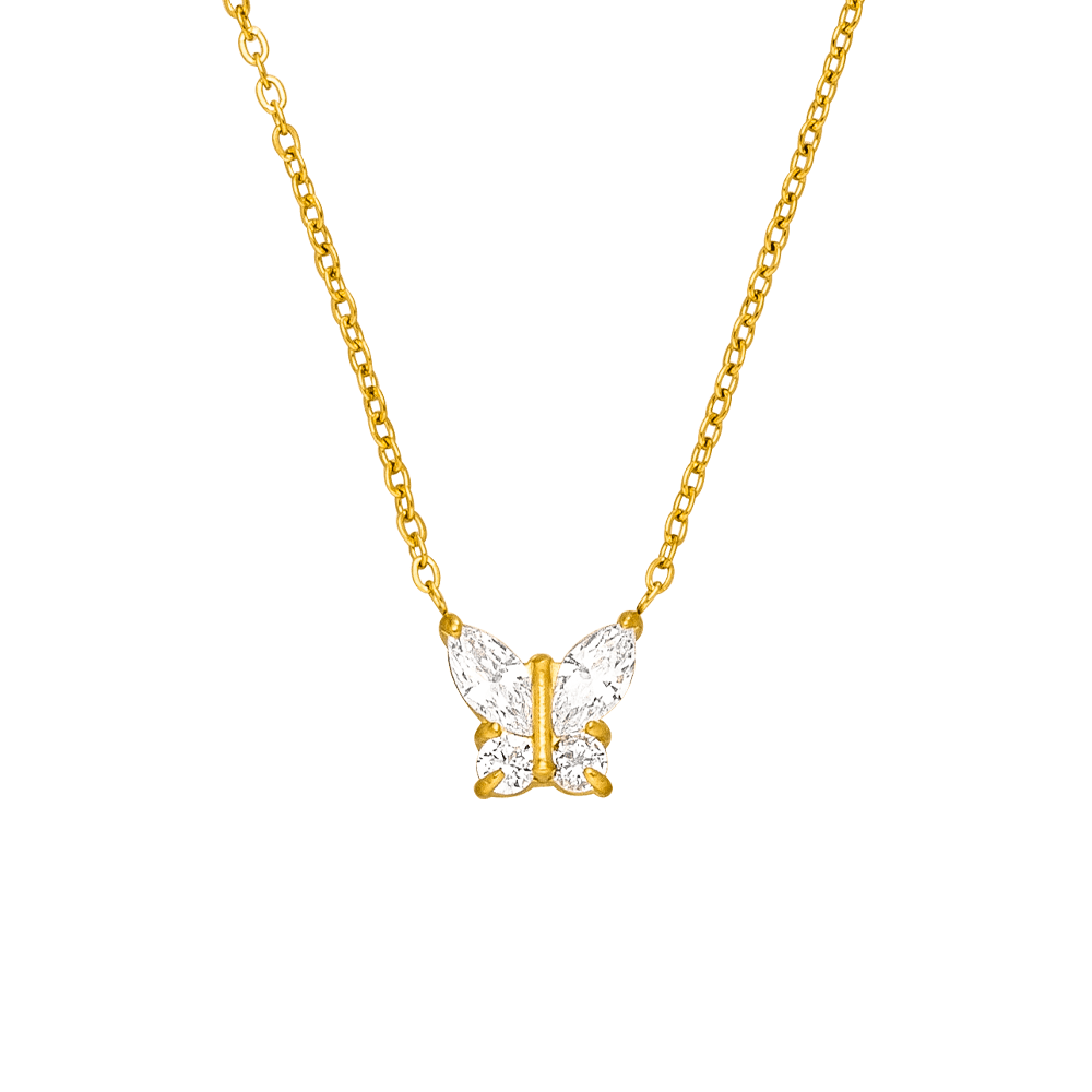 Schmetterling Kette mit Zirkonia Stein gold wasserfest 