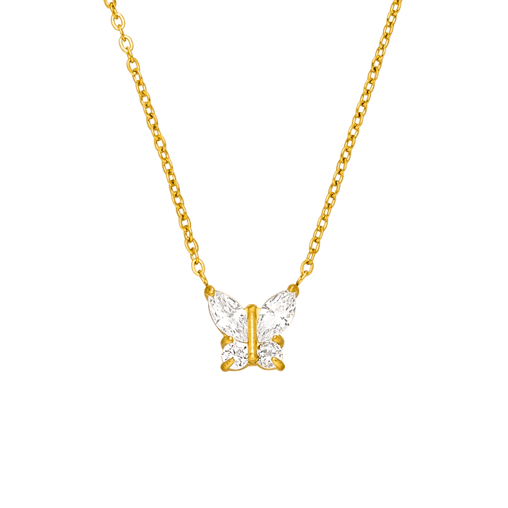 Schmetterling Kette mit Zirkonia Stein gold wasserfest 