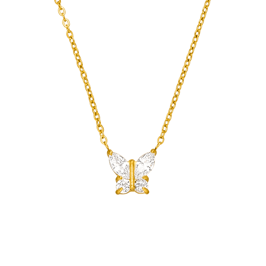 Schmetterling Kette mit Zirkonia Stein gold wasserfest 