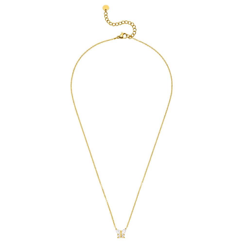 süße Kette mit Schmetterling Anhänger Gold wasserfest Zirkonia