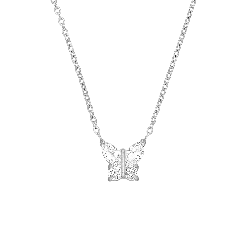 Halskette mit Schmetterling in Silber Steinchen wasserfest