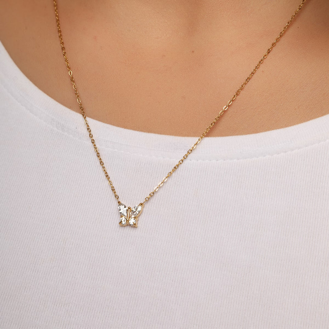 Kette mit Schmetterling Steinchen wasserfest gold süß
