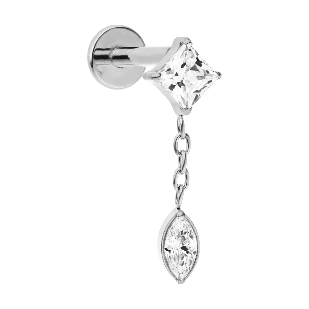 Silber Ohrpiercing mit Kette Helix Conch hängender Stein