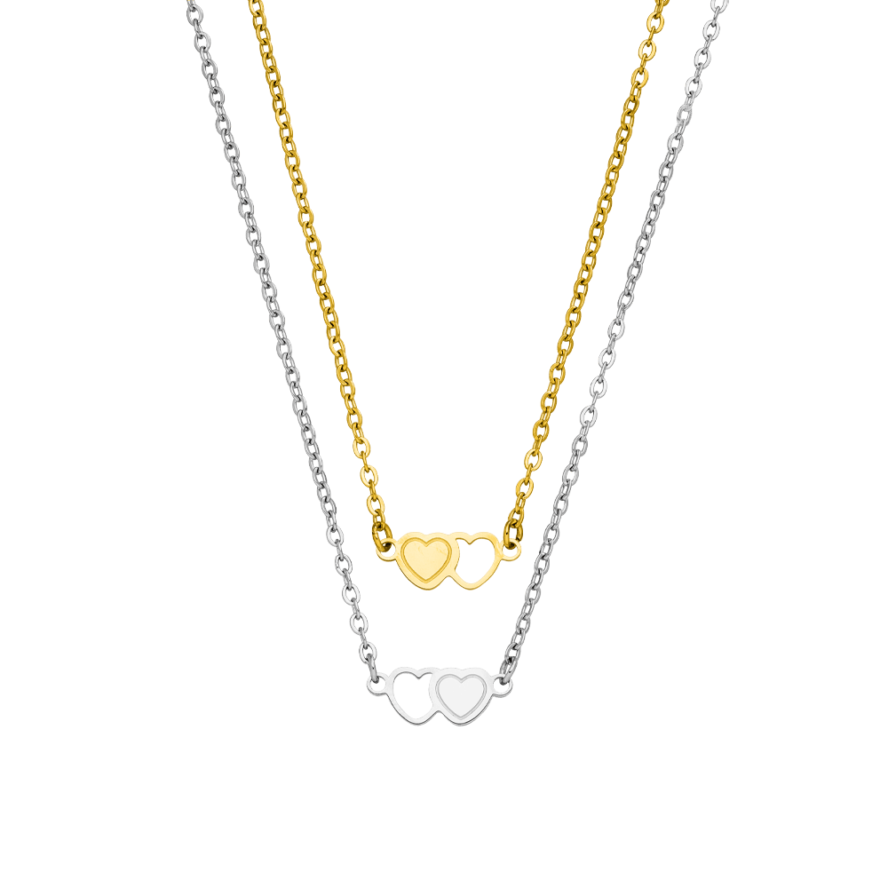 Herz Ketten 2er Set Edelstahl Silber Gold wasserfest