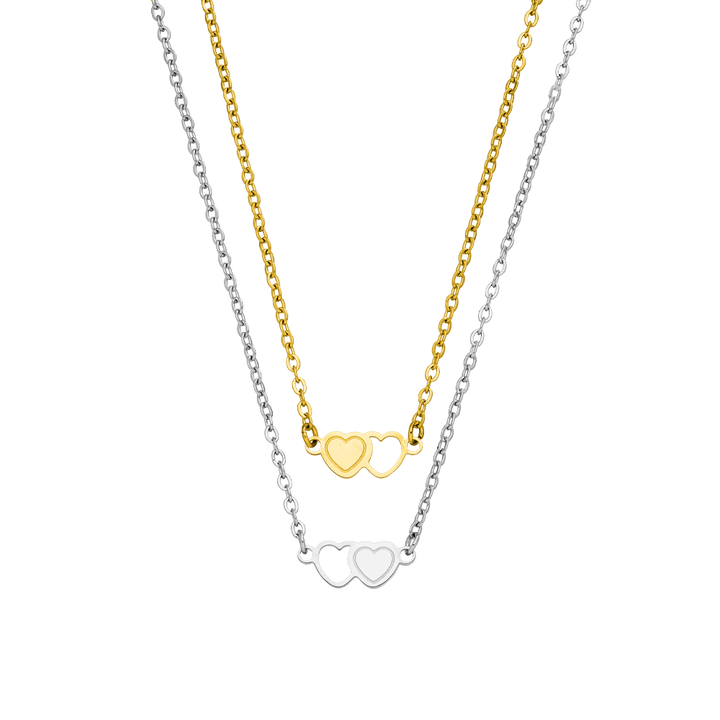 Herz Ketten 2er Set Edelstahl Silber Gold wasserfest