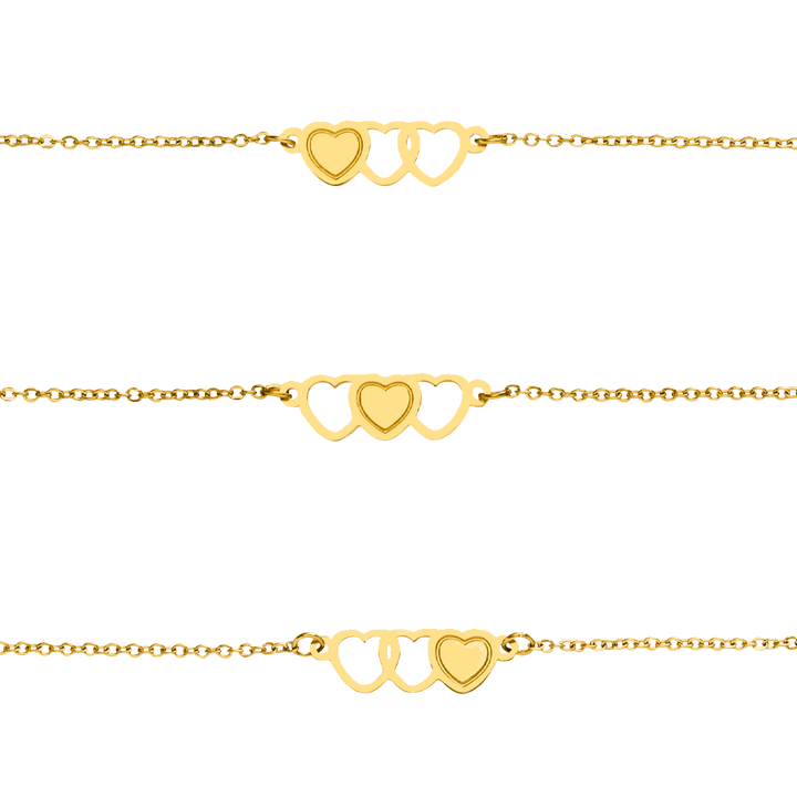 Freundschaftsarmbänder Set mit sich ergänzenden Herzen Gold
