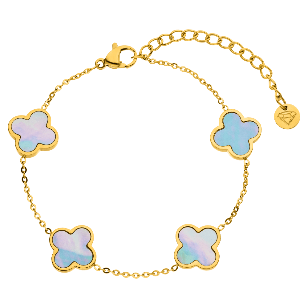 Clover Armband Blau Perlmutt 18K vergoldet wasserfest
