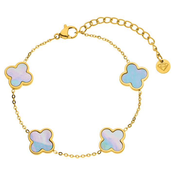 Clover Armband Blau Perlmutt 18K vergoldet wasserfest