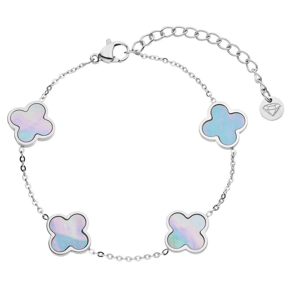 Clover Armband Silber Perlmutt Blau wasserfest Kleeblätter