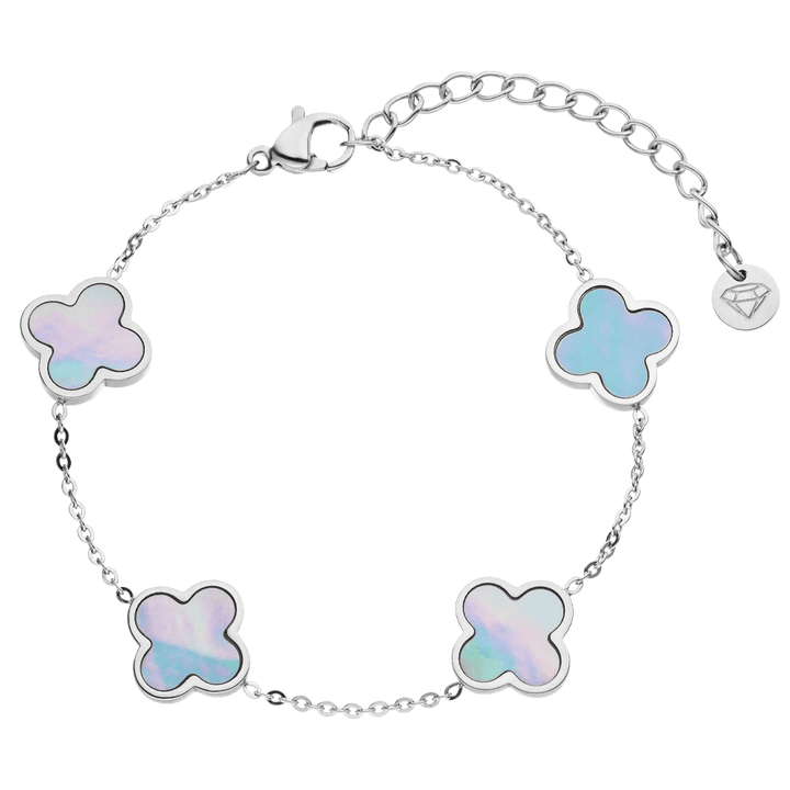 Clover Armband Silber Perlmutt Blau wasserfest Kleeblätter
