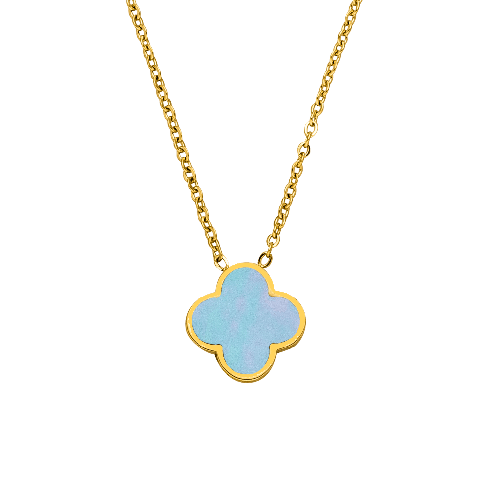 Clover Kette Blau Perlmutt 18K vergoldet wasserfest