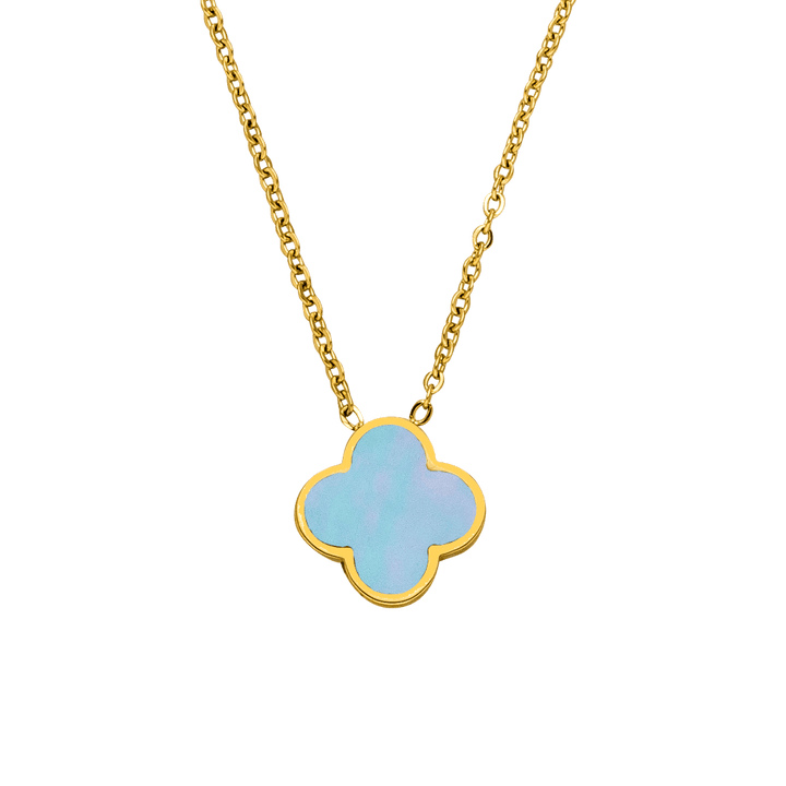 Clover Kette Blau Perlmutt 18K vergoldet wasserfest