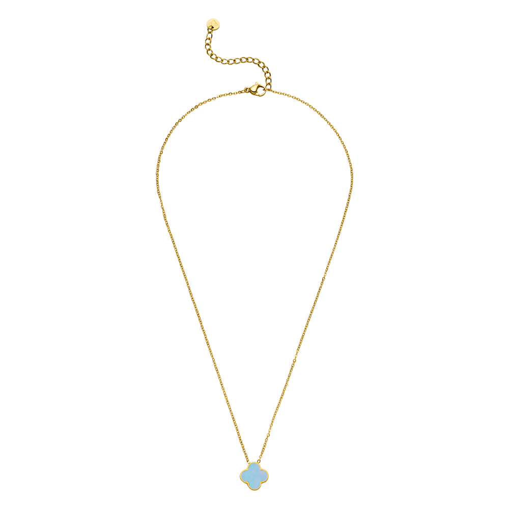 Clover Halskette Edelstahl 18K vergoldet Perlmutt Blau wasserfest