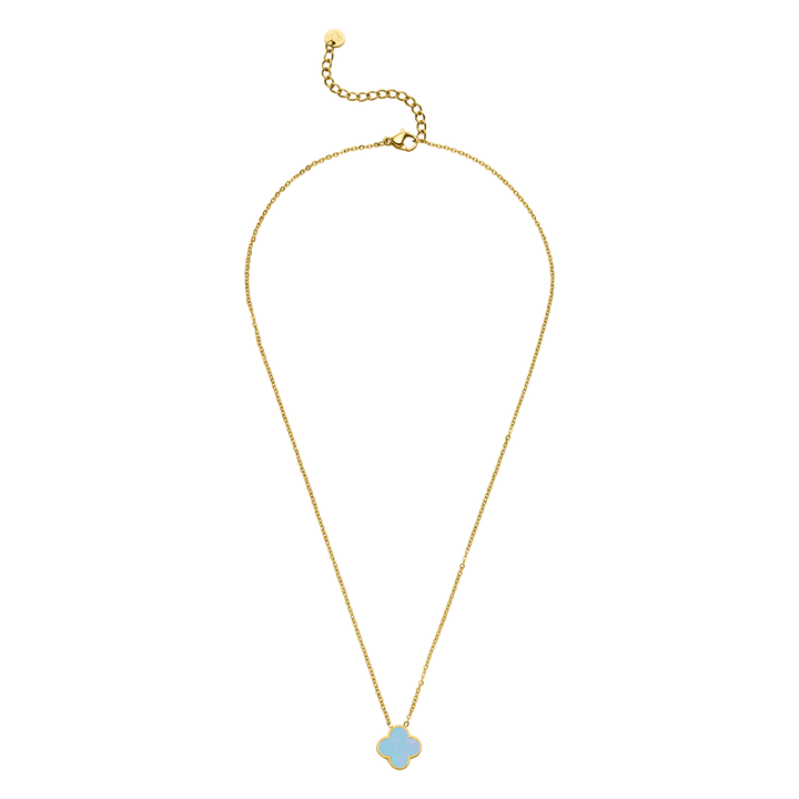 Clover Halskette Edelstahl 18K vergoldet Perlmutt Blau wasserfest