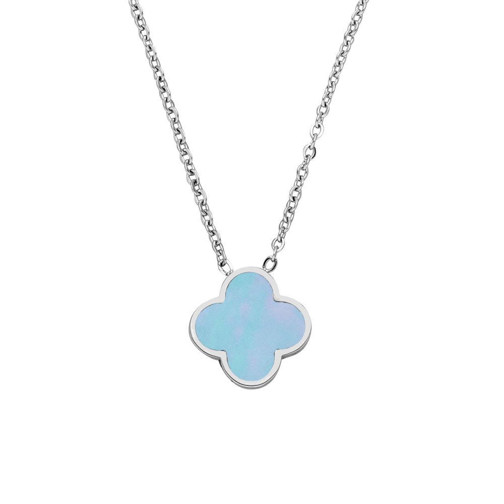 Clover Kette Perlmutt Blau wasserfest Silber Kleeblatt