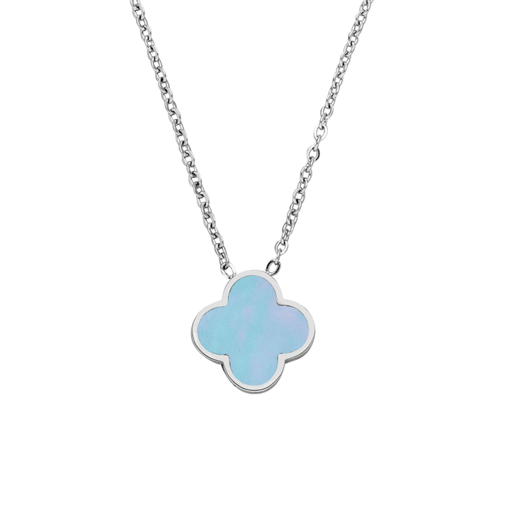 Clover Kette Perlmutt Blau wasserfest Silber Kleeblatt