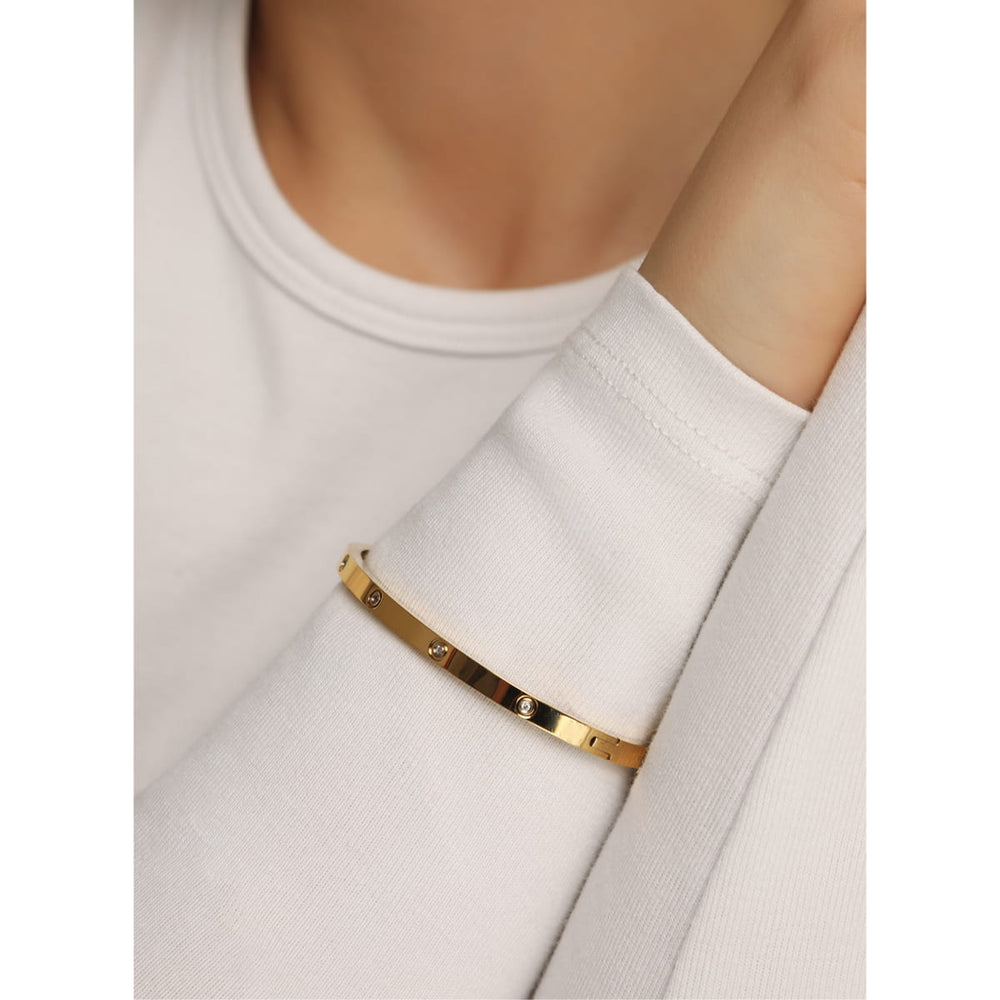 Damen Armreif dünn Zirkonia 18K vergoldet Edelstahl