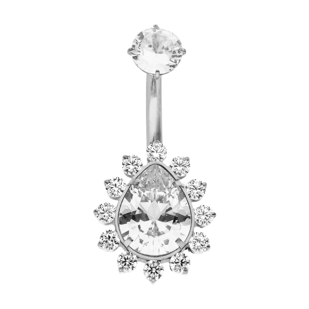 Bauchnabelpiercing wasserfest Titan Tropfen Blumen Silber Glitzer