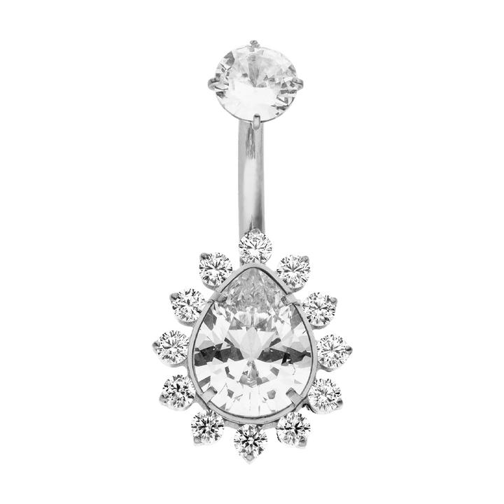 Bauchnabelpiercing wasserfest Titan Tropfen Blumen Silber Glitzer