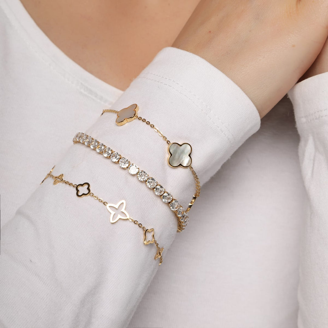 3 Armbänder Set wasserfest Edelstahl 18K vergoldet Bundle