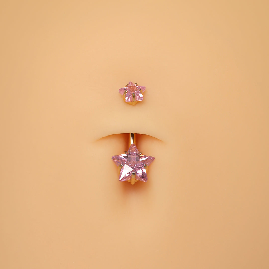 Titan Bauchnabelpiercing Sterne 18K vergoldet wasserfest