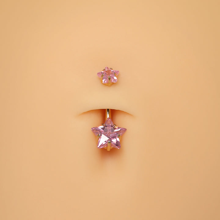 Titan Bauchnabelpiercing Sterne 18K vergoldet wasserfest