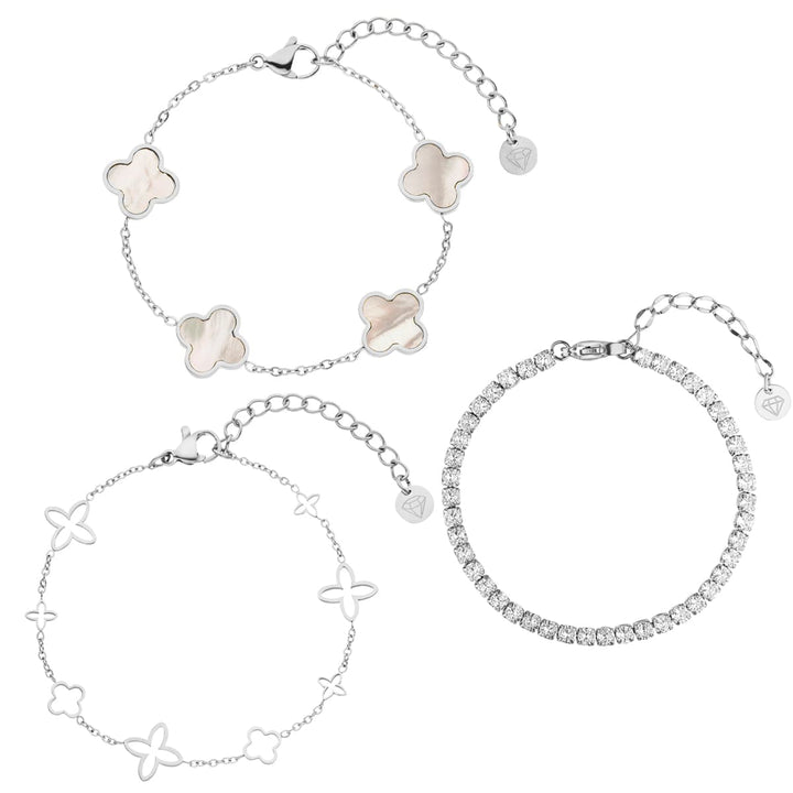 3er Armbänder Set Bundle Silber wasserfest Edelstahl