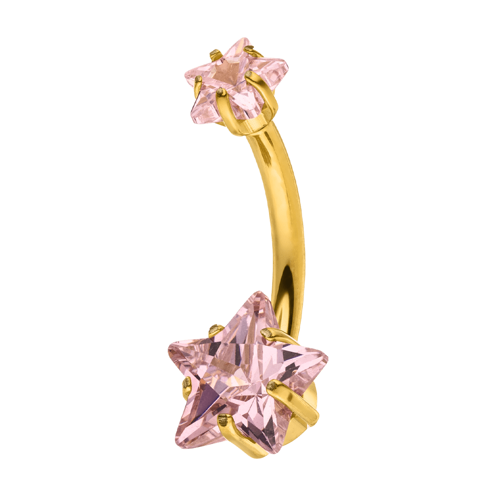 Bauchnabelpiercing Titan Sterne 18K vergoldet Rosa Steinchen wasserfest