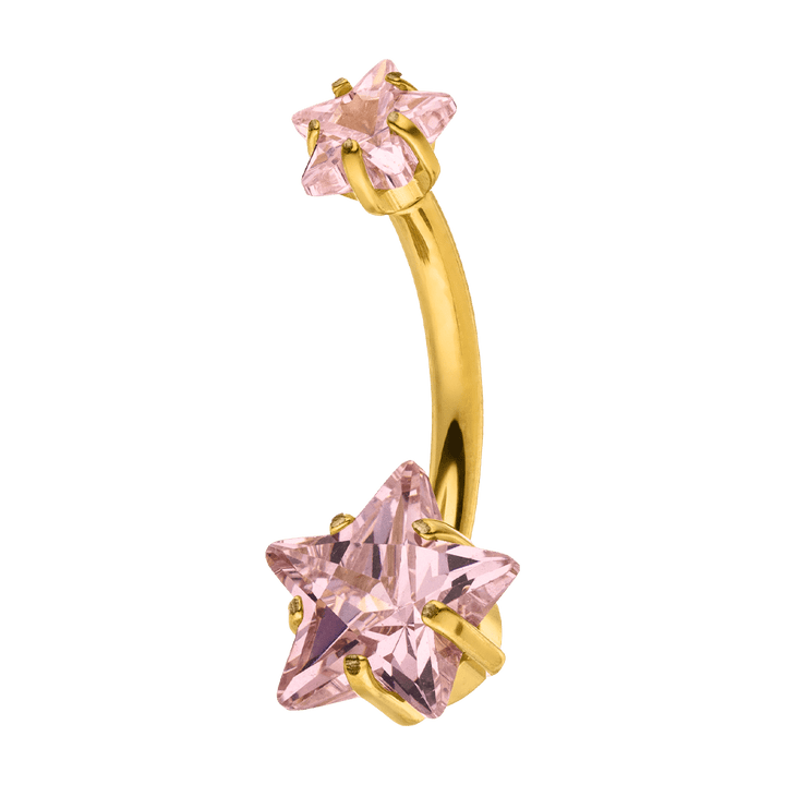 Bauchnabelpiercing Titan Sterne 18K vergoldet Rosa Steinchen wasserfest