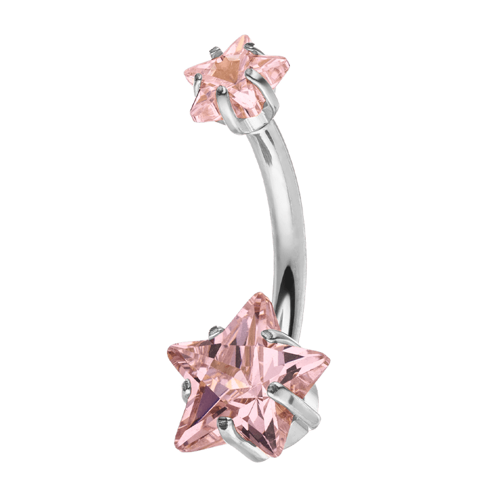 Wasserfestes Bauchnabelpiercing Silber pinke Glitzersteine Titan