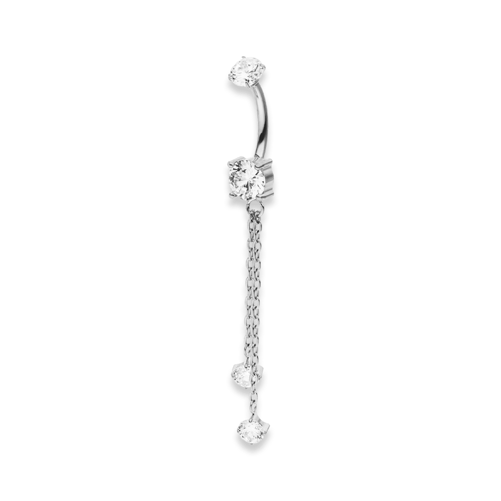 Bauchnabelpiercing mit Anhänger lang Titan silber Zirkonia Steine