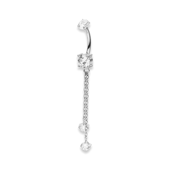 Bauchnabelpiercing mit Anhänger lang Titan silber Zirkonia Steine