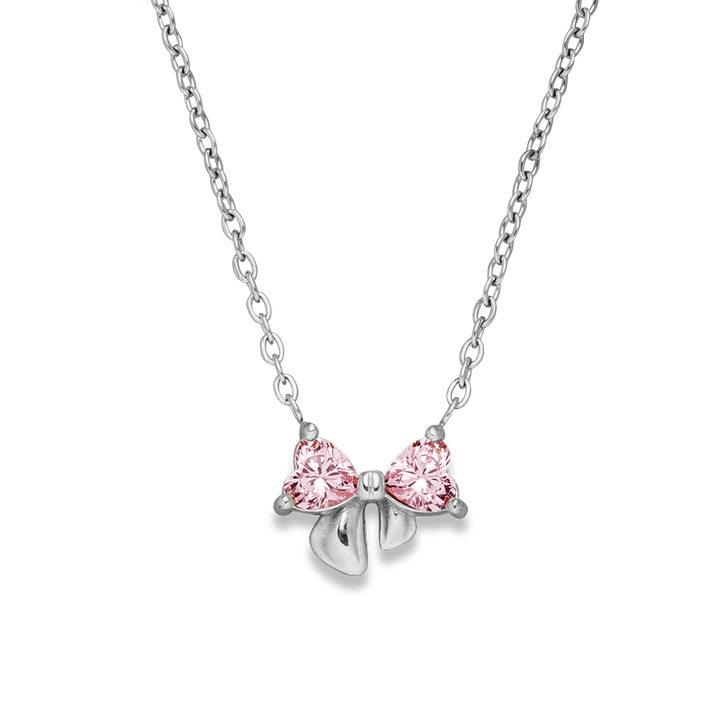 Schleifen Kette Silber Rosa Steinchen wasserfest Edelstahl