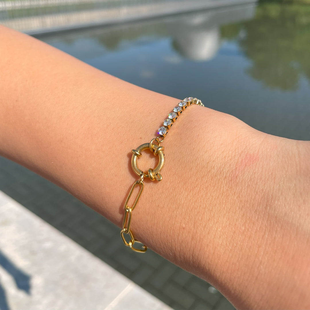 Tennis Armband halbseitig besetzt mit Steinchen 18K vergoldet