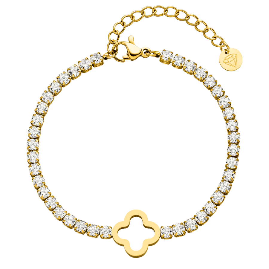 Tennis Armband mit Kleeblatt 18K vergoldet wasserfest