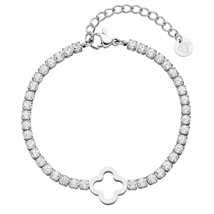 Kleeblatt Armband Tennis Silber Clover Damen wasserfest